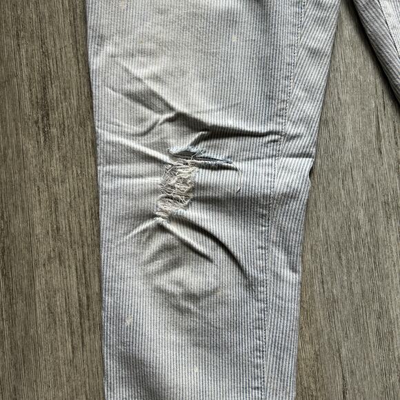 LOFT Blue/White Hickory/Railroad Stripe Distressed Relaxed Skinny Pants Sz 27/4 - Picture 4 of 11